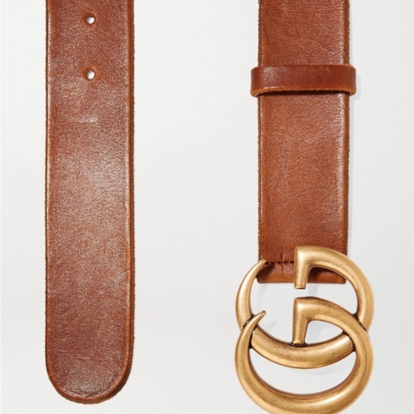 Gucci Marmont Wide Cognac Leather Brown Belt with Gold GG Emblem main image 8